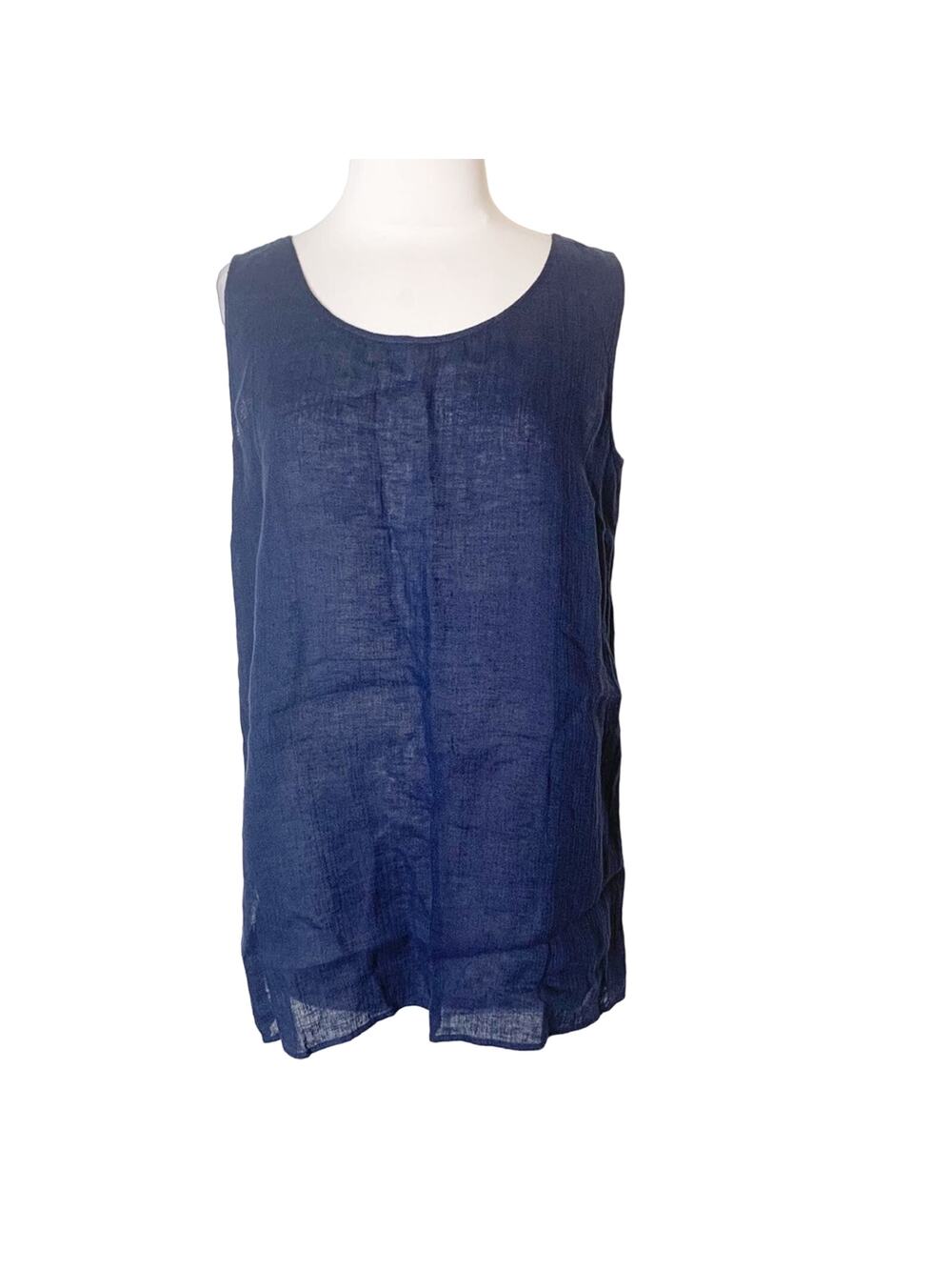 Lafayette 148 linen‎ scoopneck tank top navy blue sz S small
